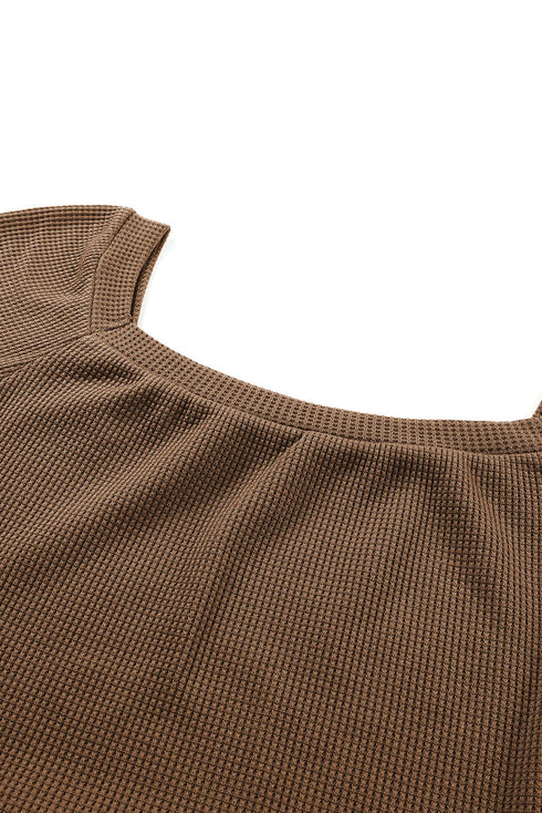 Scoop Neck Puff Sleeve Waffle Knit Top